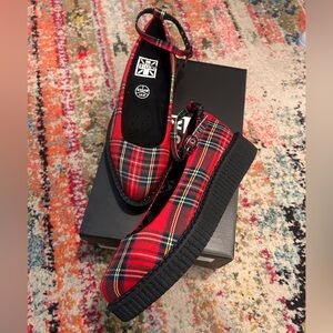 T.U.K. Red Plaid Platform Shoes